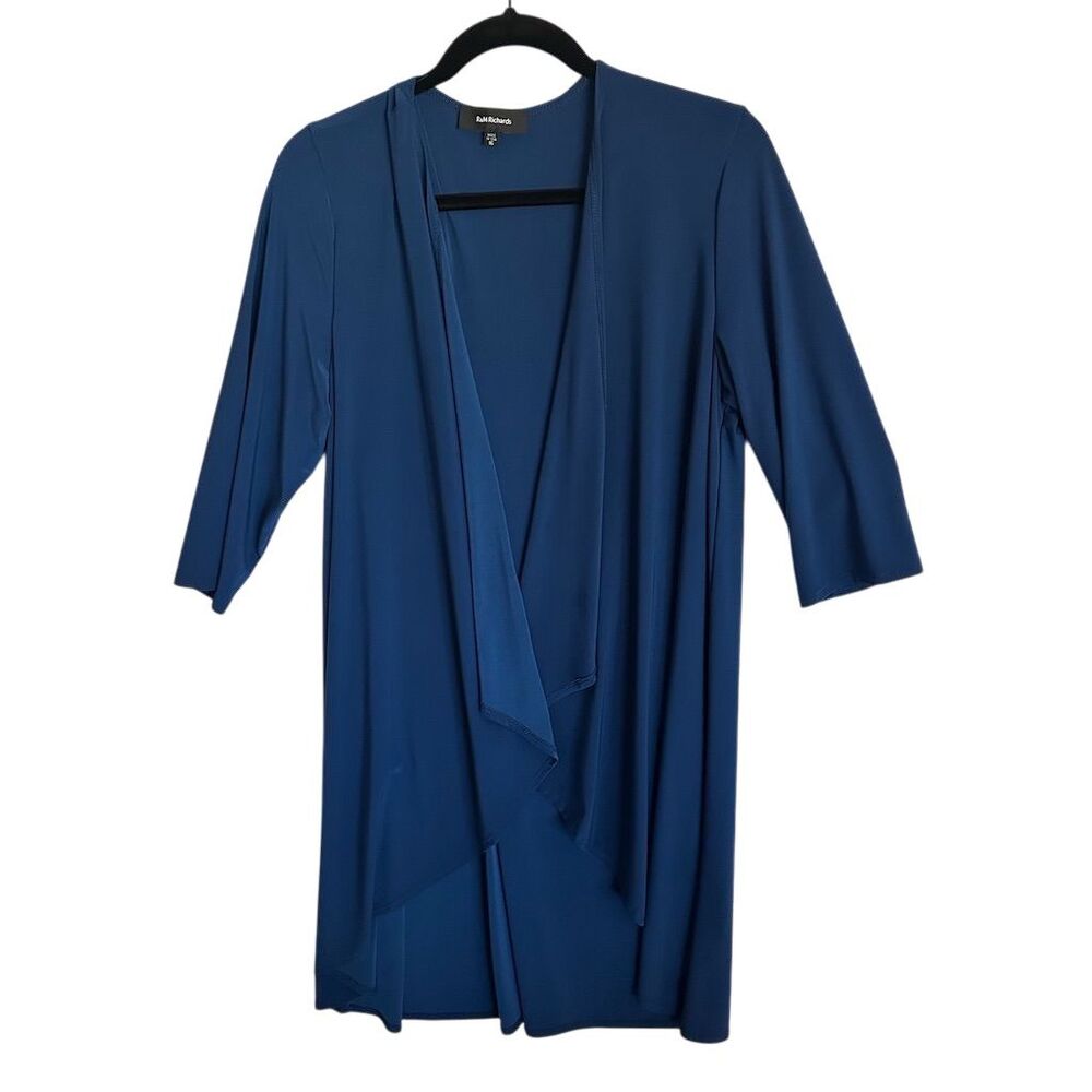 R&M Richards Women's Blue Drapey Duster Blazer Size 16 3/4 Sleeve
